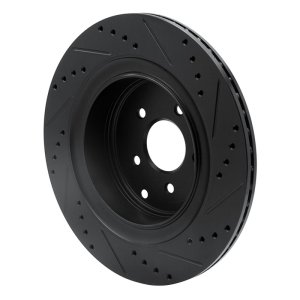 Infiniti Q70L Brake Rotor (1) - Rear Left - R1 Concepts - Drilled & Slotted - Black - `09-`24